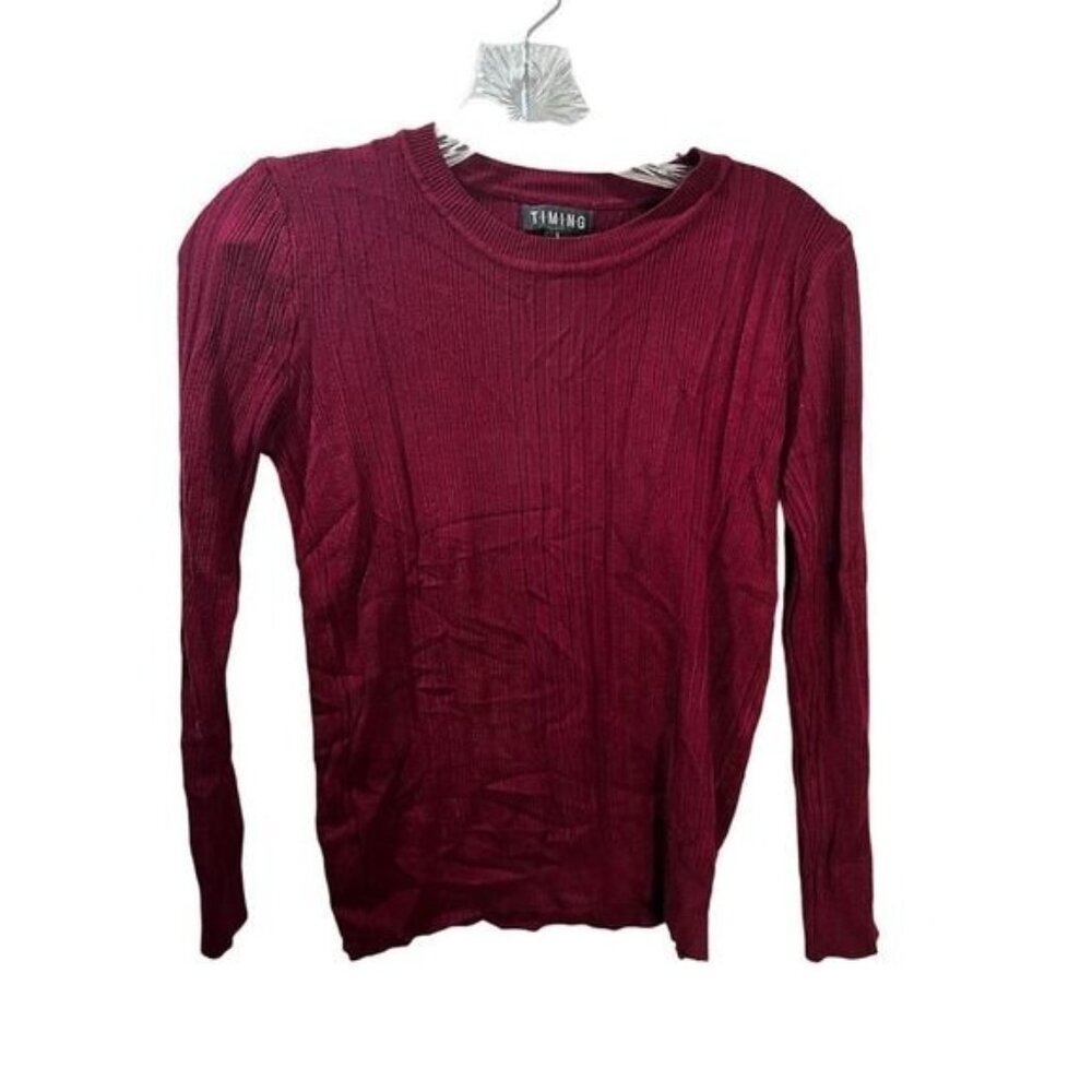 Timing Womens Ribbed Knit Long Sleeve Burgundy‎ Top Size L